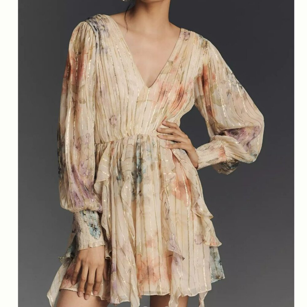 Anthropologie Forever That Girl V-Neck Lurex Mini Dress - Picture 2 of 14